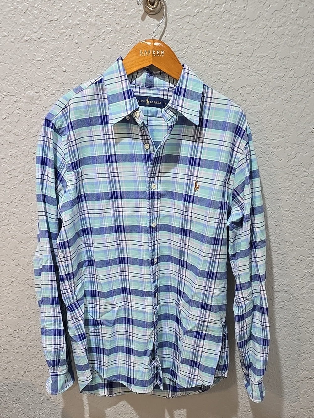 Ralph Lauren Mint and Navy Plaid Button-Down Shirt